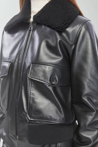 Furniq Uk Florence Leather Bomber Jacket In Black