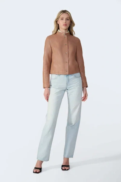 Furniq Uk Amelia Leather Jacket In Brown