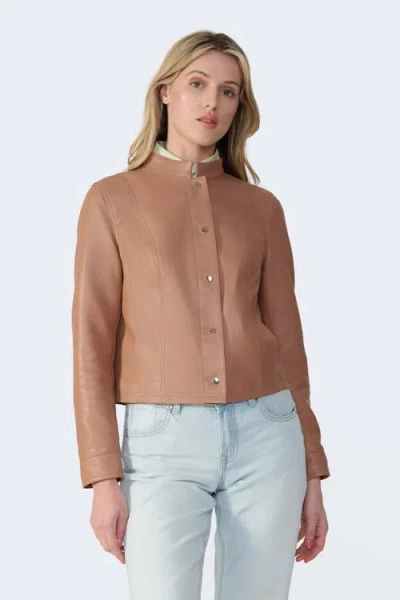 Furniq Uk Amelia Leather Jacket In Brown