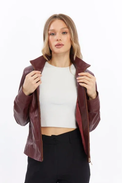 Furniq Uk Blythe Leather Jacket In Burgundy