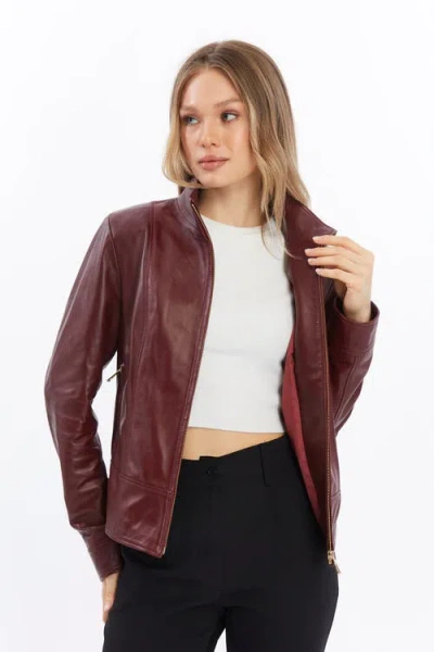 Furniq Uk Blythe Leather Jacket In Burgundy