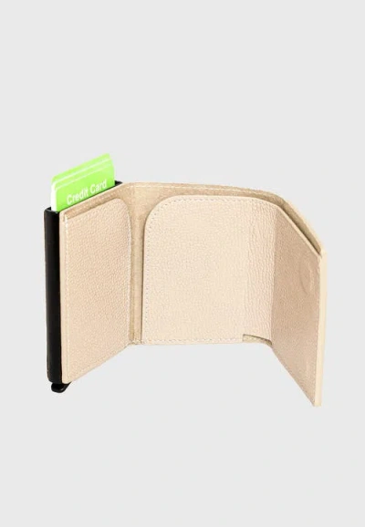 Furniq Uk Genuine Leather Caviar Pattern Trifold Card Holder In Neutral