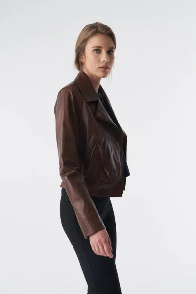 Furniq Uk Delphine Patterned Leather Jacket In Brown