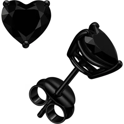 Donatello Gian Sterling Silver Black Rhodium Plated Heart Studs In Black