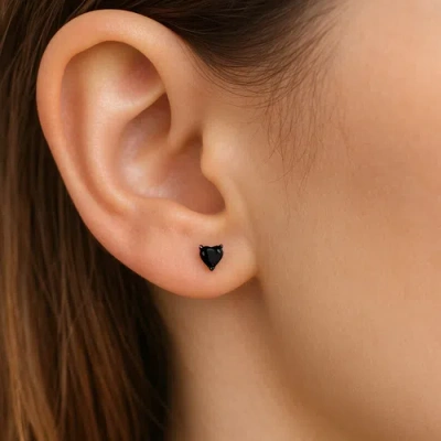 Donatello Gian Sterling Silver Black Rhodium Plated Heart Studs In Black