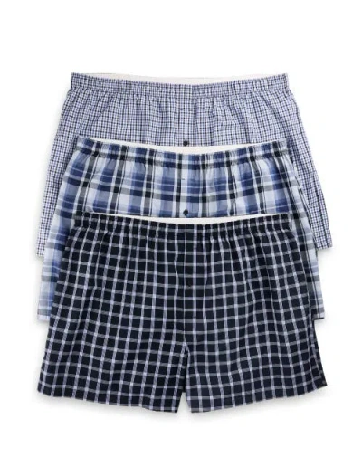 Harbor Bay By Dxl Big & Tall 3-pk Assrt 4.5 Inch Woven Boxers In Blue