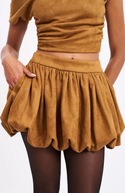 Miss Circle Yunna Suede Bubble Hem Skirt In Brown