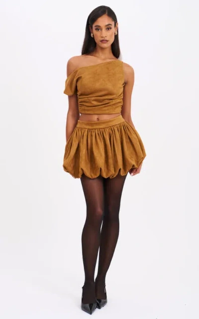 Miss Circle Yunna Suede Bubble Hem Skirt In Brown