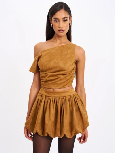 Miss Circle Yunna Suede Bubble Hem Skirt In Brown