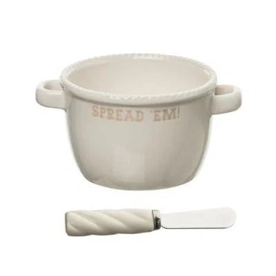 Totalee Gift Spread Em Bowl W/ Spreader Ceramic White 12.5 oz In ...