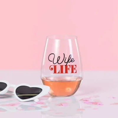Totalee Gift Wife Life Wine Glass Clear 18 oz In Transparent
