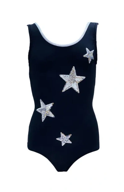 Nessi Byrd Sequin Star One-piece Swimsuit, In Black