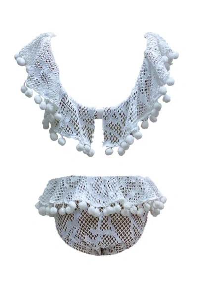Nessi Byrd Pom-pom Trim Crochet Two Piece Bikini,toddler-little Kid,big Kid In Blue