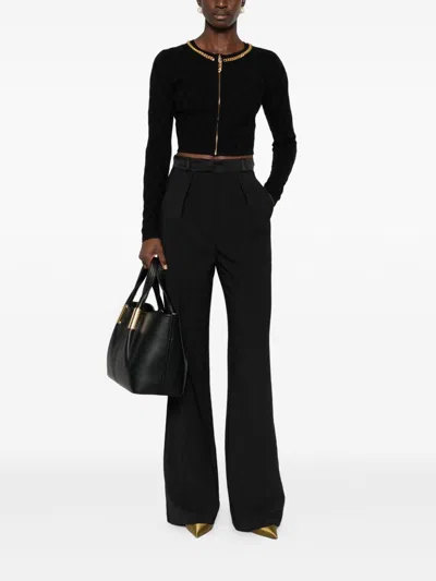 Elisabetta Franchi Black Trousers With Pleated Details In Fabric Woman In Black