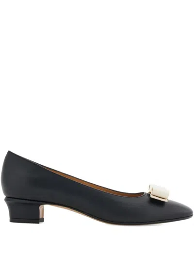 Ferragamo Black And Mascarpone Leather Vara Bow Pumps In Multi
