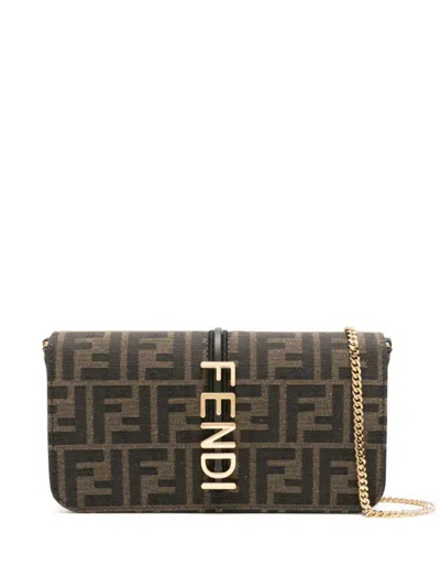 Fendi Brown Graphy Clutch In Multi