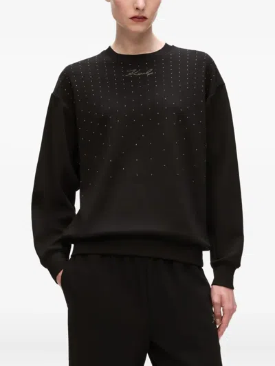 Karl Lagerfeld Rhinestone-embellished Sweatshirt In Black
