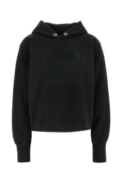 Maison Margiela Black Logo Embroidered Hoodie In Black