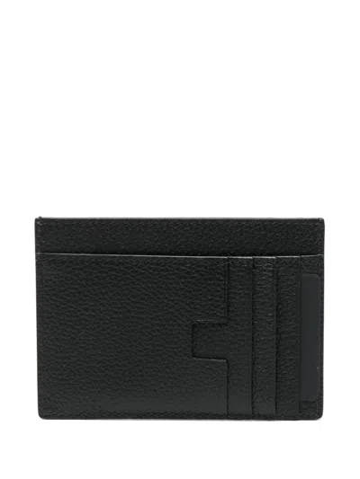 Tom Ford Black Card Holder With Embossed Lgoo Lettering On The Front And Money Clip In Grained Leather Man In Black