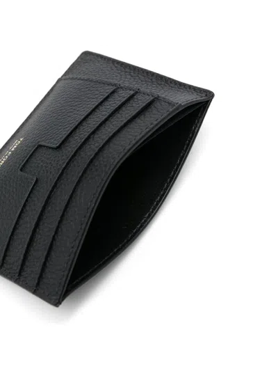 Tom Ford Black Card Holder With Embossed Lgoo Lettering On The Front And Money Clip In Grained Leather Man In Black