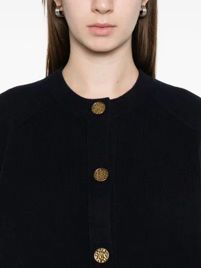 Totême Womens Navy Hammered Round-neck Stretch-wool Blend Cardigan Xs In Black