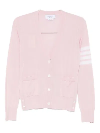 Thom Browne Striped V-neck Long Sleeve Cardigan In Pink