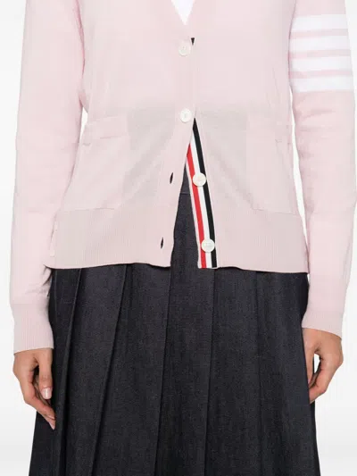 Thom Browne Striped V-neck Long Sleeve Cardigan In Pink