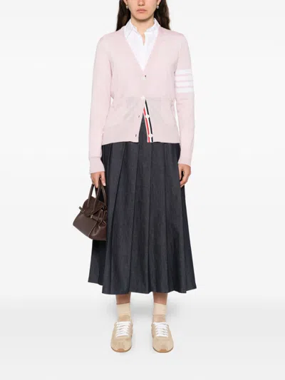 Thom Browne Striped V-neck Long Sleeve Cardigan In Pink