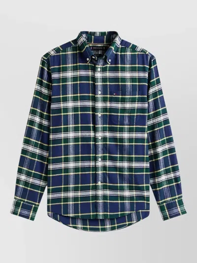 Tommy Hilfiger Button-down Collar Long Sleeve Shirt With Pocket In Blue