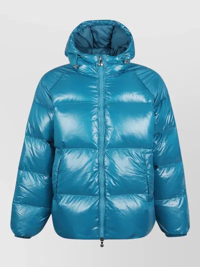 Pyrenex Hooded Down Jacket Sten With Elastic Cuffs In Blue