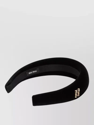 Miu Miu Velvet Cotton Headband Logo In Black