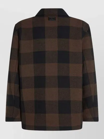 Tommy Hilfiger Stylish Check Pattern Collared Short Jacket In Brown