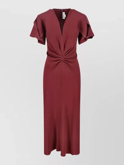 Victoria Beckham Midi Dress With Knot Detail And Short Sleeves In Red