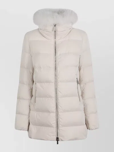 Moorer Luxurious Down Jacket Fur Trim Hooded In White