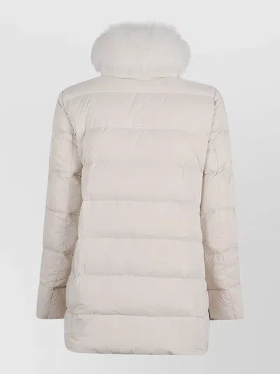 Moorer Luxurious Down Jacket Fur Trim Hooded In White