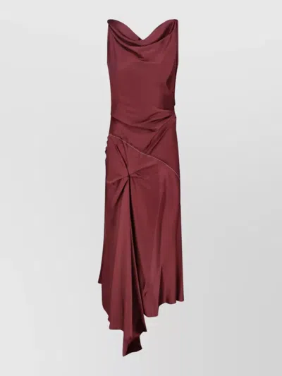 Victoria Beckham Asymmetric Draped Sleeveless Knee Length Dress In Brown