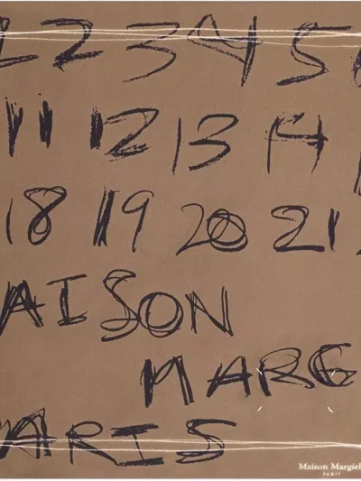 Maison Margiela Graphic Print Square Scarf With Frayed Edges In Brown