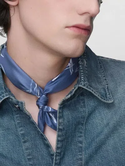Maison Margiela Square Graphic Print Lightweight Knotted Scarf In Blue