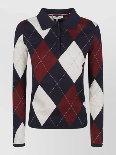 Tommy Hilfiger Argyle Pattern Long Sleeve Polo Sweatshirt In Black