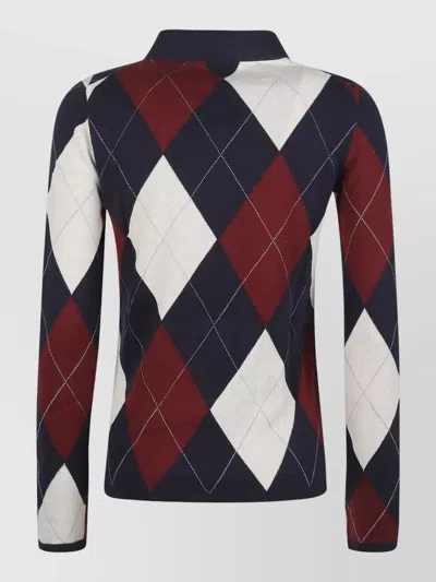 Tommy Hilfiger Argyle Pattern Long Sleeve Polo Sweatshirt In Black