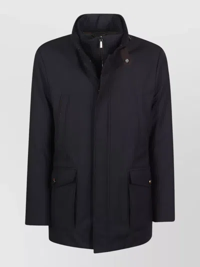 Moorer High Collar Jacket Front Pockets In Black