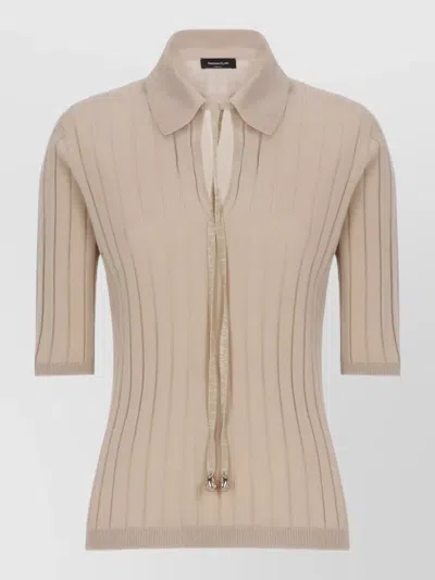 Fabiana Filippi V Neck Sweater Drawstring Detail In Neutral