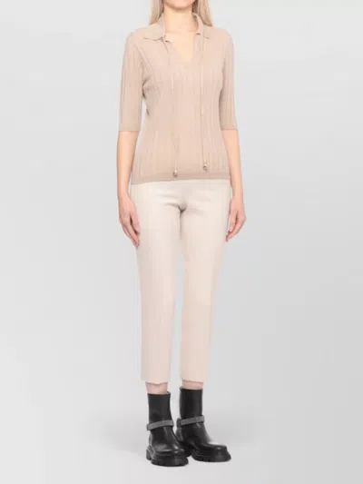 Fabiana Filippi V Neck Sweater Drawstring Detail In Neutral