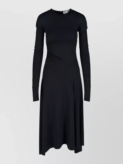 Victoria Beckham Long Sleeve Dress Asymmetric Hem Detail In Black