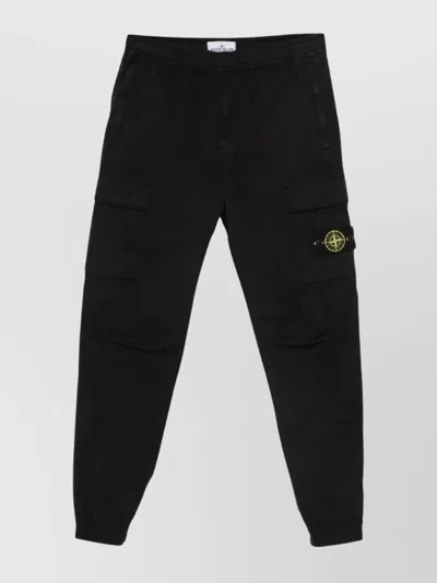 Stone Island Regular Tapered Cargo Trousers With Elastic Waistband In Black