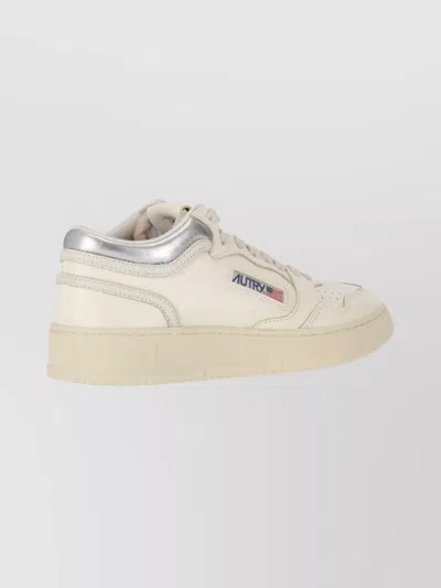 Autry Mid Cut Leather Sneakers With Metallic Detail In Neutral