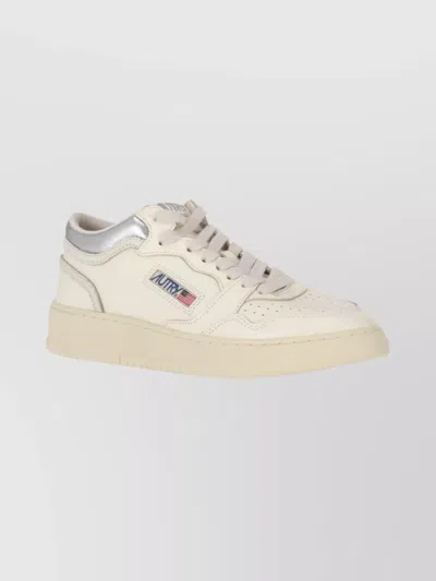 Autry Mid Cut Leather Sneakers With Metallic Detail In Neutral