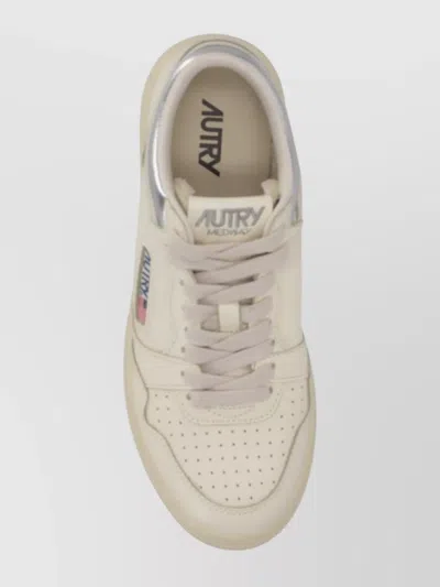 Autry Mid Cut Leather Sneakers With Metallic Detail In Neutral