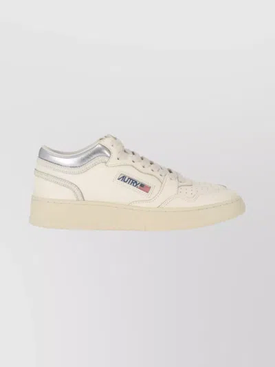 Autry Mid Cut Leather Sneakers With Metallic Detail In Neutral
