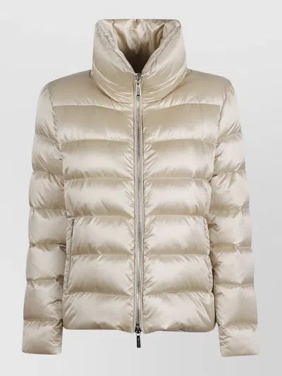 Moorer Short Quilted Down Jacket With High Collar In Neutral